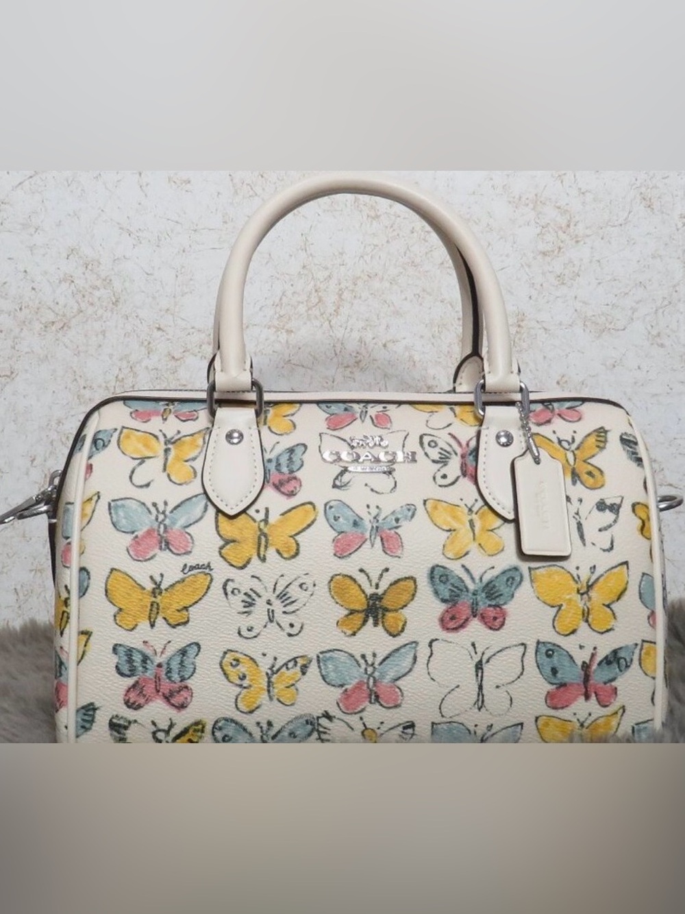NWT - Coach Rowan Satchel with Butterfly Print (Chalk)